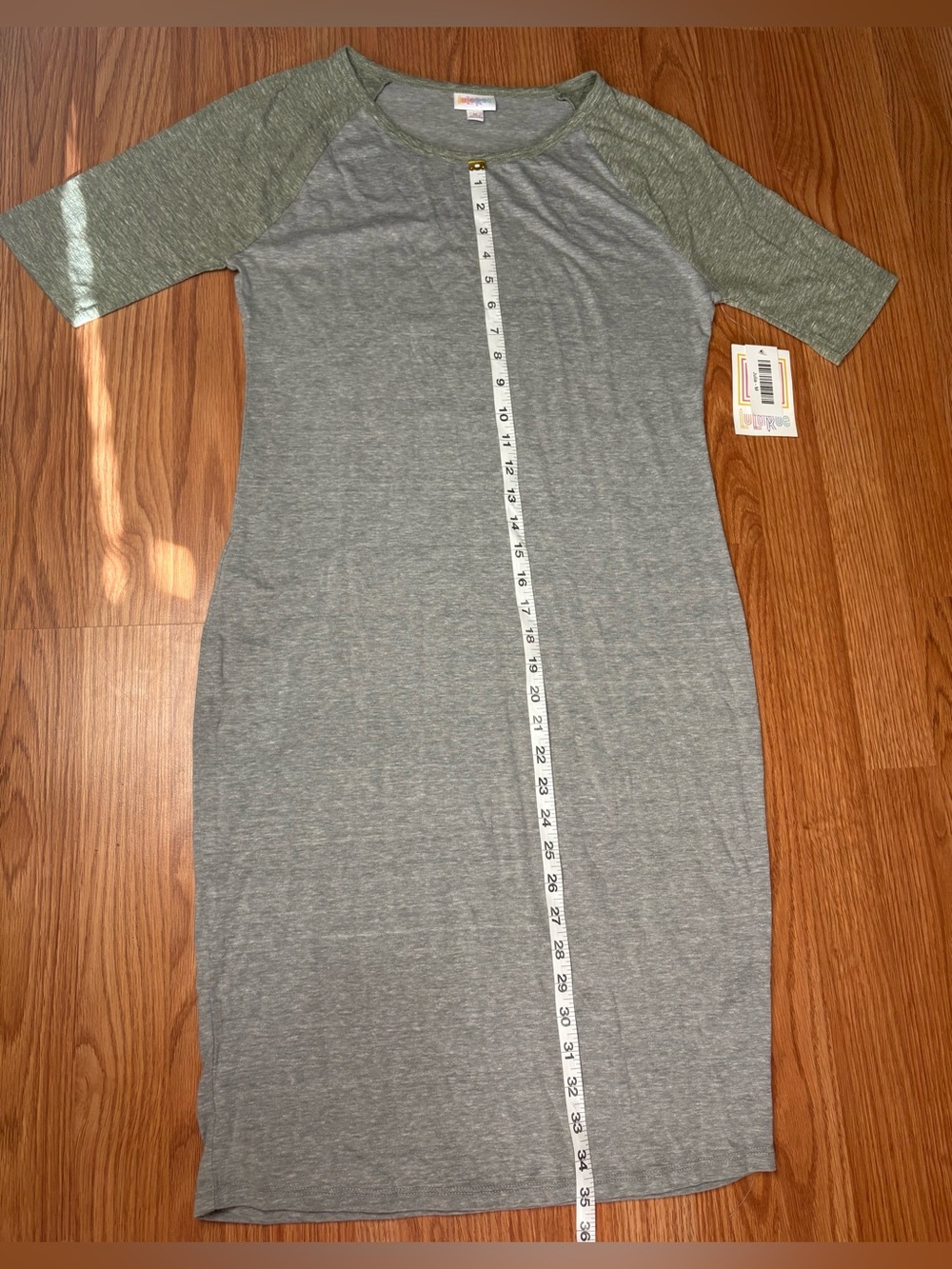 LuLaRoe Gray Dress with Olive Trim - Picture 7 of 7